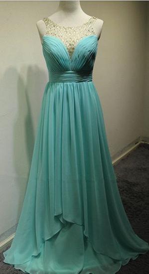 Blue Chiffon Sexy Evening Dress Ruffle 2022 Popular Long Dress with Beadings_1