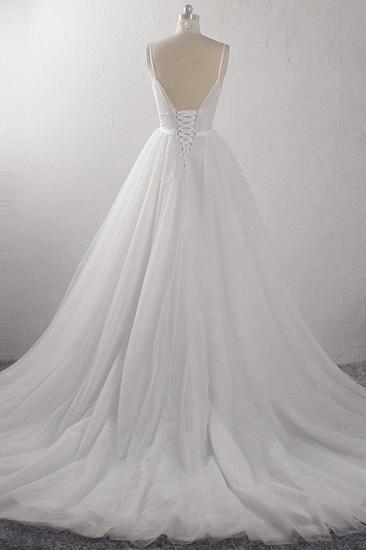 TsClothzone Sexy A-Line Spaghetti Straps Tulle Wedding Dress Deep-V-Neck Appliques Sleeveless Bridal Gowns Online_3