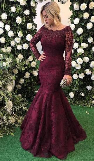 Long Sleeve Burgundy Prom Dresses 2022 Mermaid Beads Lace Popular Evening Gown