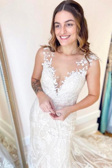 V-Neck Floral Lace Sleeveless Floor Length Wedding Dress
