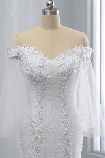 TsClothzone Wunderschönes schulterfreies Hochzeitskleid aus Tüll mit Herzausschnitt, weiße Meerjungfrau-Spitzenapplikationen, Brautkleider online_6