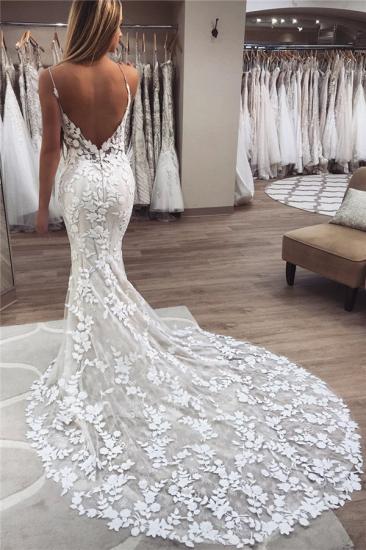 Sexy Applique Spaghetti-Strap Wedding Dresses | Backless Mermaid Sleeveless Floral Bridal Gowns_1