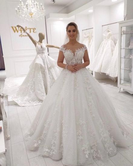 Amazing White/Ivory Off Shoulder Tulle Lace Bridal Dress for Women_2