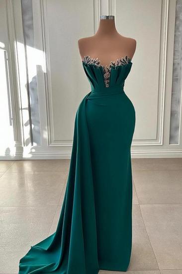 Dark Green Strapless Mermaid Long Prom Dress Evening Gowns_1