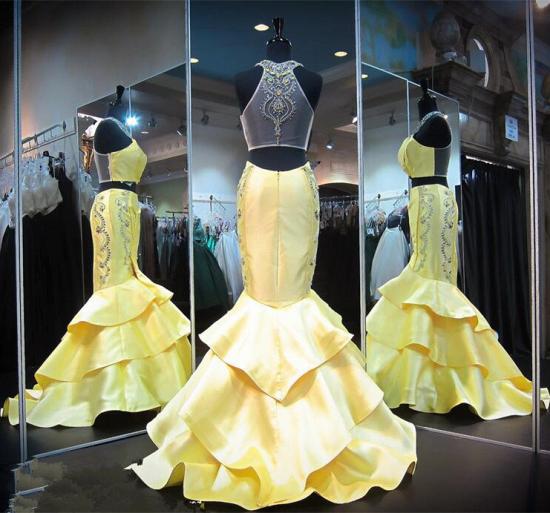 Wunderschönes gelbes Abendkleid mit Reißverschluss, Meerjungfrau, Halfter, gelbe Rüschen, ärmellose Kristalle, Abendkleid 2022_2