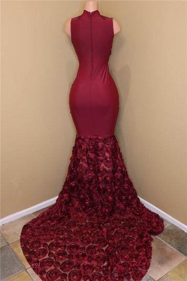 Burgundy Lace Prom Dresses with Roses Bottom | Sexy Sheath Sleeveless Cheap Evening Dress Online_4