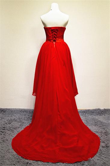 Chiffon Hi-Lo Sweetheart Red Sexy Abendkleid Rüschen Einzigartige Sweep Train Tiered Lace-up Kleider für Frauen_2