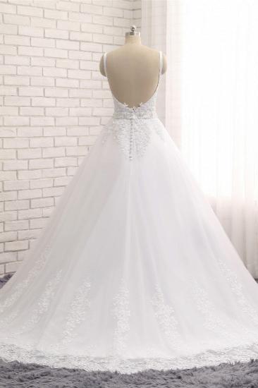 TsClothzone Gorgeous V neck Straps Sleeveless Wedding Dresses White A line Lace Bridal Gowns With Appliques Online_3