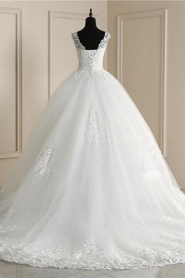 Elegant White V-neck Sleeveless Ball Gown Lace Wedding Dress_2
