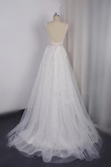 TsClothzone Sparkly Sequined V-Neck Wedding Dress Tulle Sleeveless Beadings Bridal Gowns On Sale_3