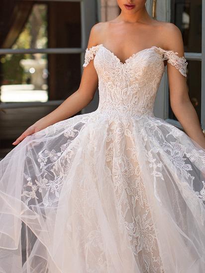 Off The Shoulder Tulle Appliques Ruffles Wedding Dresses Long_2