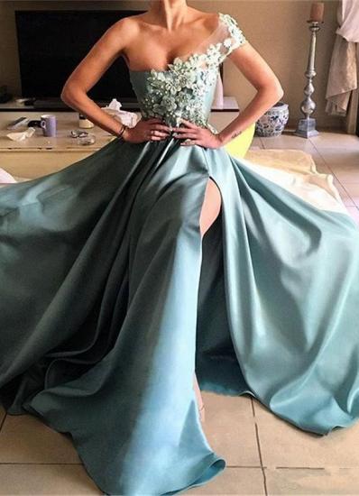 Glamorous Lace Appliques One Shoulder Slit Long Prom Dress