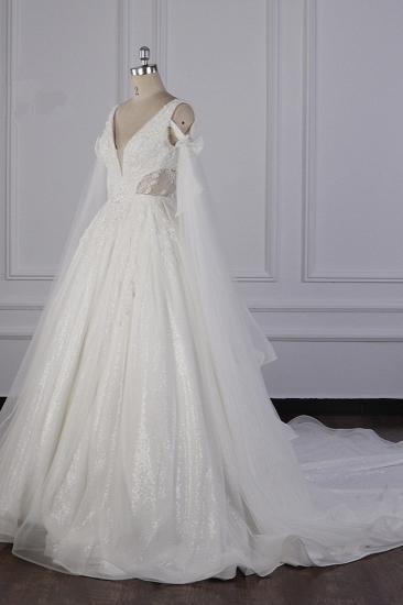 TsClothzone Luxus-Hochzeitskleid mit V-Ausschnitt, Tüll, ärmellos, Pailletten, Brautkleider im Angebot_4