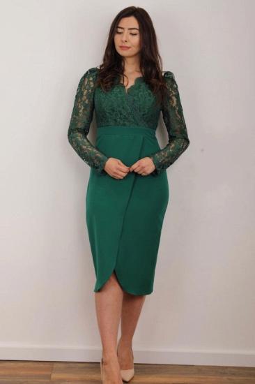 Elegant Long Sleeves Green Lace Work Wear Dress Daily  Dress