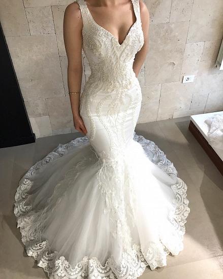 Straps Fit and Flare Beads Appliques Wedding Dresses | Sleeveless Tulle Lace Bridal Gowns_1