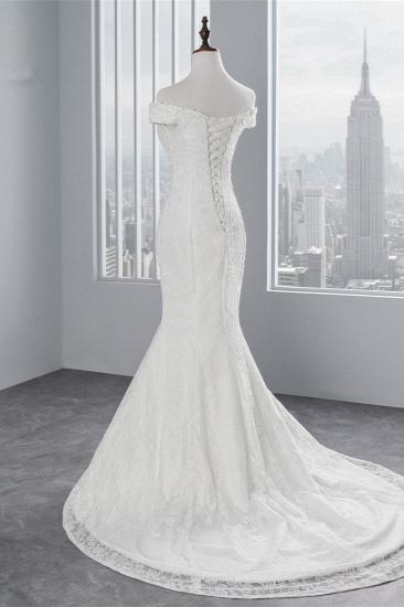 Elegant Off-the-shoulder White Mermaid Column Wedding Dress_3