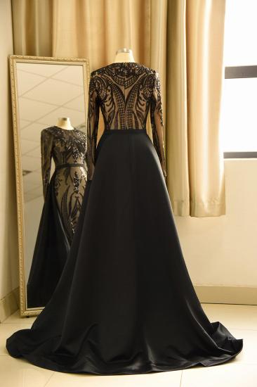 Luxury Round neck Black Sequined Overskirt Prom Dress_3