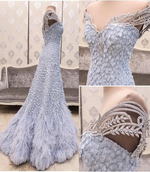 Gorgeous A-line Baby Blue Evening Dress 2022 Sparkly Crystals Feather Formal Dresses