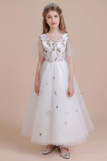 Lovely Embroidered Tulle Flower Girl Dress | Short Sleeve Little Girls Pegeant Dress Online_4
