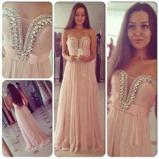 New Arrival Sweetheart Chiffon Prom Dress A-Line Crystal Formal Occasion Dresses_3