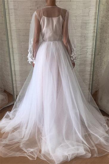Chic See Through Tulle Lace Appliques Evening Gowns | Stylish Bubble Sleeves Long Prom Dresses_2