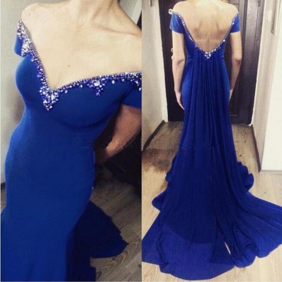Royal-Blue Mermaid Off-the-Shoulder Open-Back Crystal Sexy Prom Dress_2