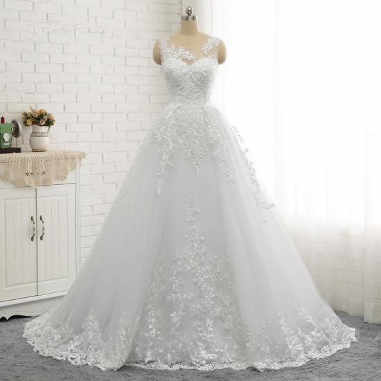 Klassische Rundhals-Spitzenapplikationen White Princess Wedding Dress_6