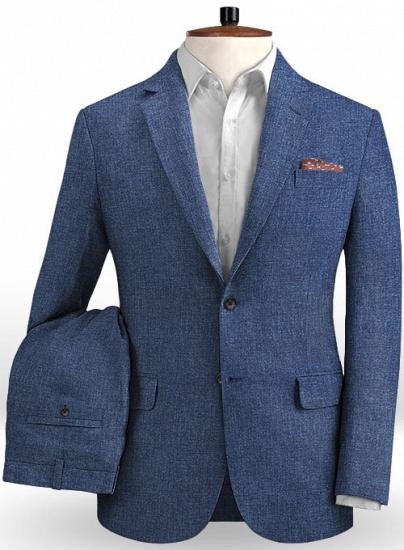 Denim blue linen fashion slim suit_1
