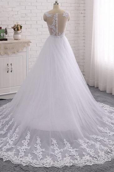 TsClothzone Stylish Jewel Mermaid Lace Appliques Wedding Dress White Sleeveless Beadings Bridal Gowns with Overskirt On Sale_3