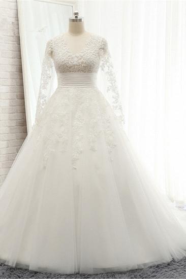 TsClothzone Chic Longsleeves Jewel A line Wedding Dresses White A line Tulle Bridal Gowns With Appliques Online