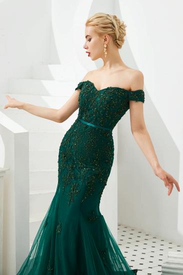 Harvey | Emerald green Mermaid Tulle Prom dress with Beaded Lace Appliques_8