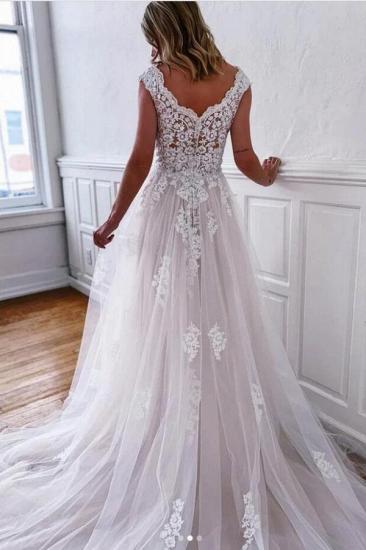 Boho White A Line Lace Wedding Dresses Vintage Wedding Gowns_2