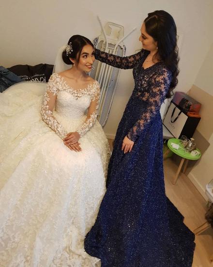 Gorgeous Floral Lace Long Sleeves Bridal Dresses Wedding Dress Aline for Bride_10