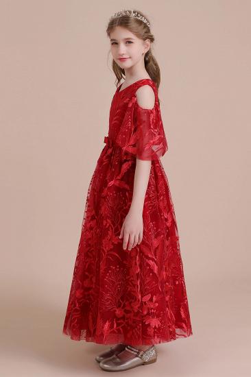 Simple A-line Cold-shoulder Flower Girl Dress | V-neck Tulle Little Girls Dress for Wedding_5