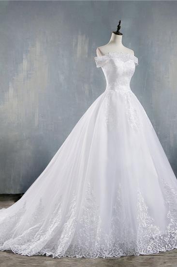 TsClothzone Wunderschönes schulterfreies weißes Tüll-Hochzeitskleid mit Spitzenapplikationen Brautkleider im Angebot_5