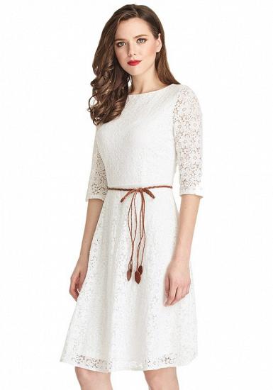 A-Line White Half Sleeve Summer Dresses Lace Knee Length Short Homecoming Gowns_5