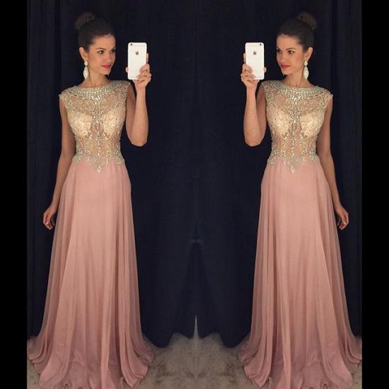 Jewel Pink Chiffon Prom Dress 2022 With Rhinestone Popular Long Evening Dresses_3