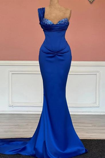 One shoulder Royal blue Sweetheart Mermaid Prom Dresses_1