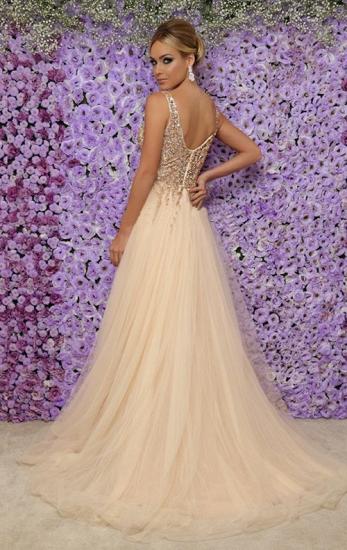 Sexy V-Neck Sleeveless Long Evening Dresses | Tulle Crystals Side Slit Prom Dress_3