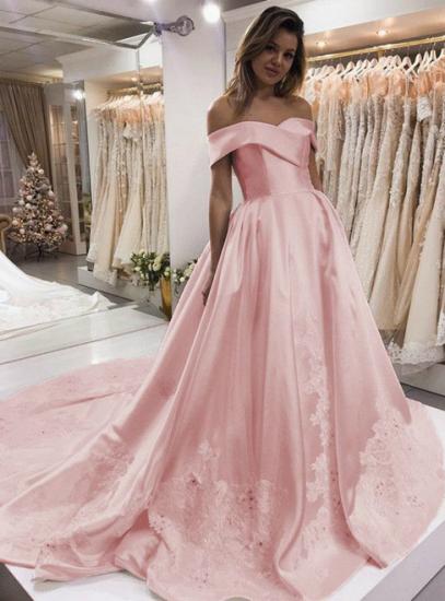 2022 Pink Puffy Off the Shoulder Evening Dresses | Appliques Beaded Formal Dress_3