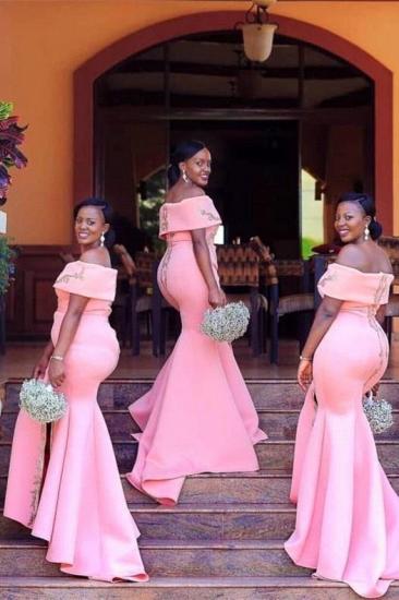 Mermaid Floor Length Off The Shoulder Bridesmaid Dresses With Appliques| Blushing Pink Split Dresses For Maid of Honor