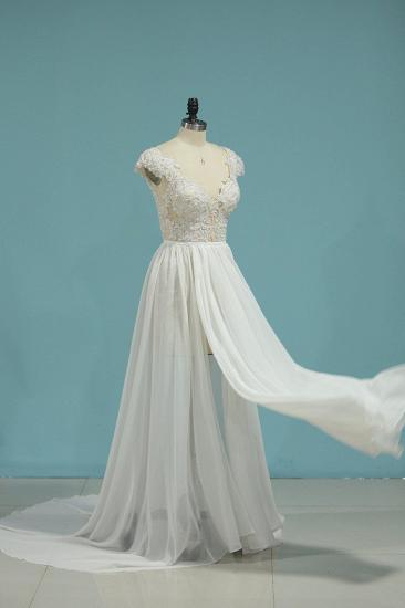 TsClothzone Simple Chiffon Ruffles Lace Wedding Dress Appliques Cap Sleeves V-neck Beadings Bridal Gowns On Sale_4