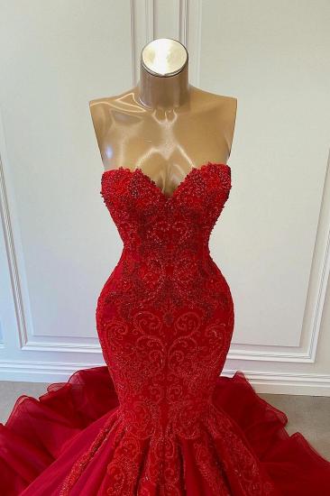 Luxurious Red Lace Long Mermaid Ball Dress｜Lace Evening Dress_2