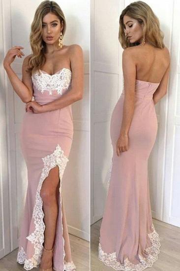 Sweetheart White Lace Appliques Formal Dress 2022 Pink Cheap Side Split Evening Gown_1