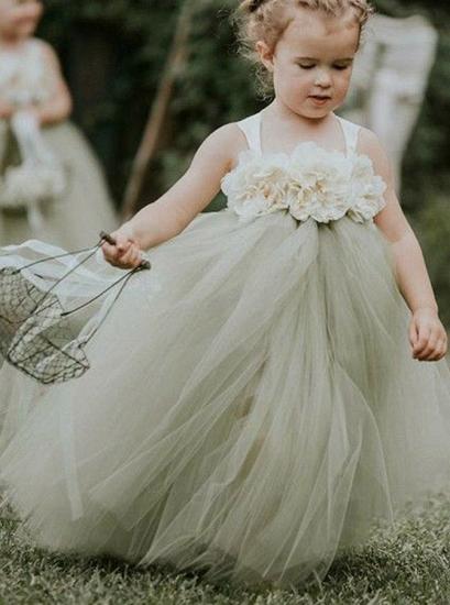 Pretty Spaghetti Strap Puffy Tulle Flower Girl Dresses | Two toned Little Girls Peagant Dress with delicate Flowers_2