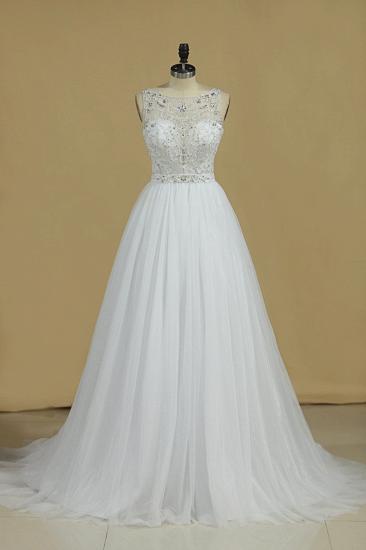 TsClothzone Gorgeous Jewel Beadings Tulle Wedding Dress Ruffles Sleeveless Bridal Gowns On Sale_1