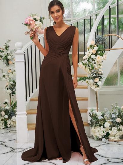 Long V-Neck Evening Dress | Pleated Split Chiffon Prom Dress Simple_8