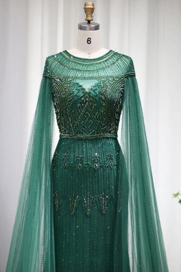 Luxuriöses Meerjungfrau-Abendkleid mit U-Ausschnitt und Perlenstickerei, Cape-Ärmel, Dubai-Hochzeitskleid_7