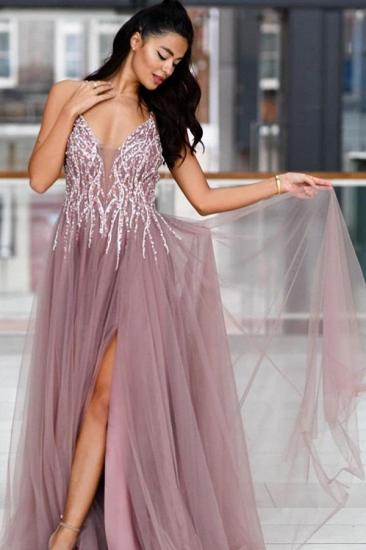 Sparkle Sequined High split Dusty pink Criss-cross Back Prom Dresses