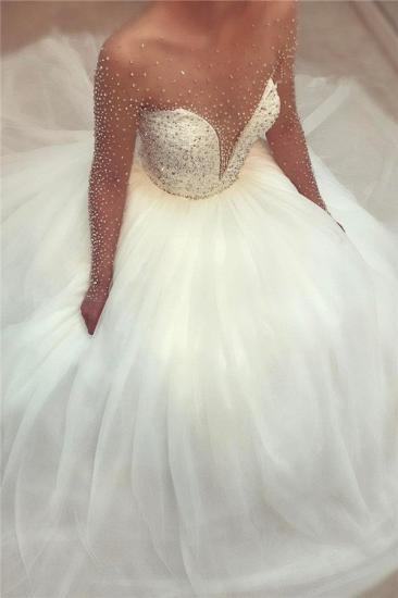 Sheer Tüll Perlen Pailletten Brautkleid mit Ärmeln | Puffige Tüll Sexy Sparkly Brautkleider 2022_1